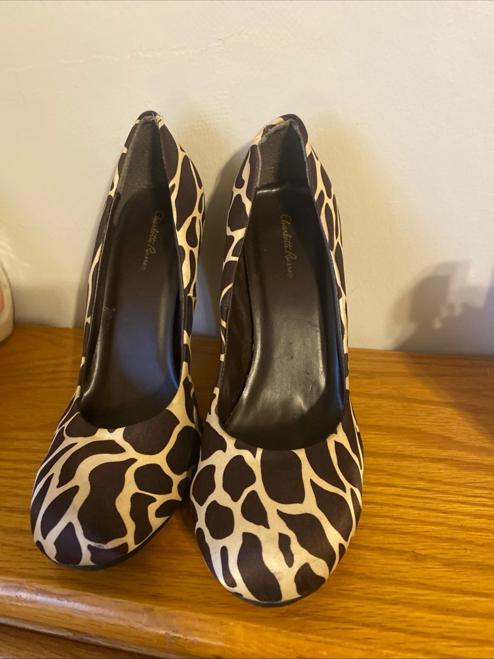 Charlotte Russe Giraffe-Print Round Toe Pumps - Brown & Cream